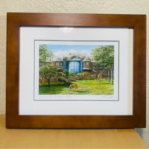 Disney's Animal Kingdom Lodge by artist Larry Dotson Wood Frame Giraffe - Picture 6 of 9